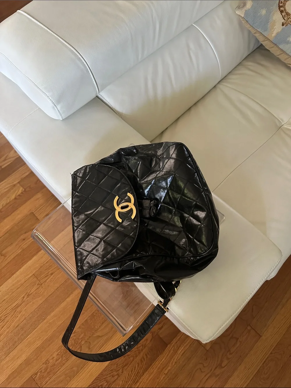 CHANEL Black Quilted Leather Backpack with Gold CC Turn Lock